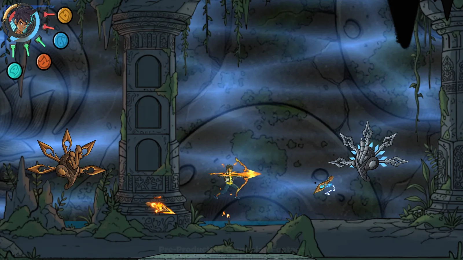 Alley draws a fire bow in a cavern